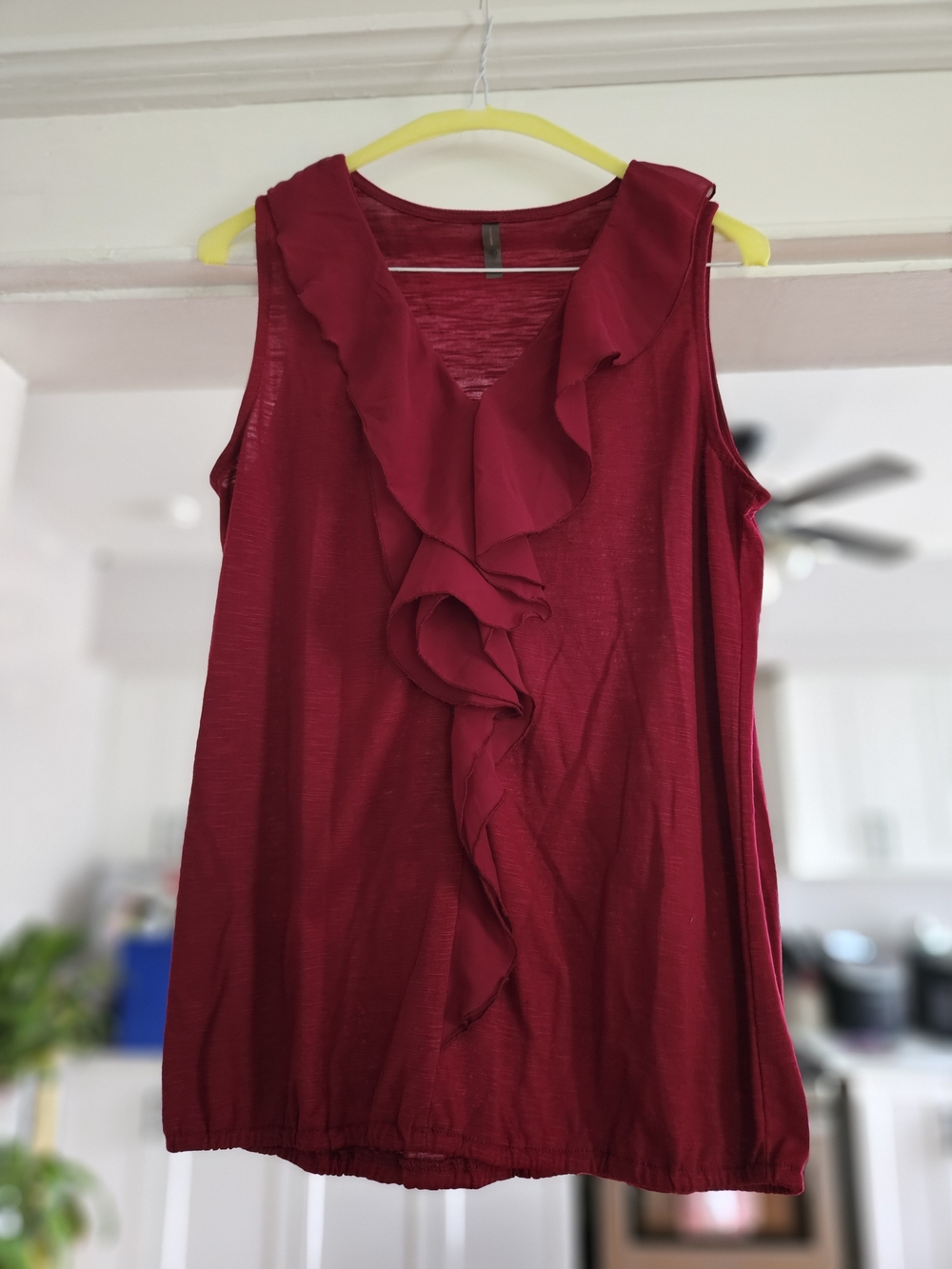 Denver Hayes Sleeveless Ruffle V-Neck Top - Burgundy